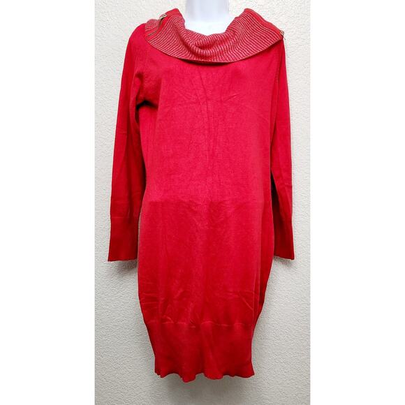No Boundaries Red Silver Cowl Neck With Zippers Sweater Dress XL 15 17 Juniors - Picture 1 of 6
